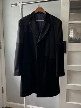 Vintage Kenzo Homme Slim Fit Black Patchwork Wool Pea Coat